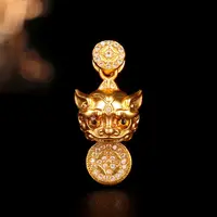【雅婷精选】18k金醒狮铜钱吊坠