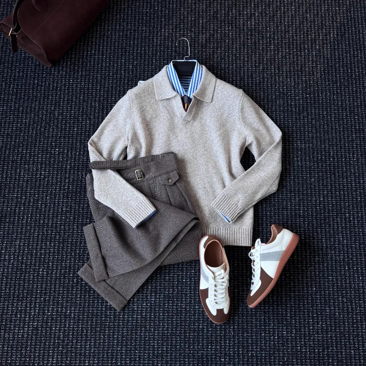 CssuGent2股24支绵羊毛针织海鸥领花纱毛衣男休闲冬季保暖打底衫