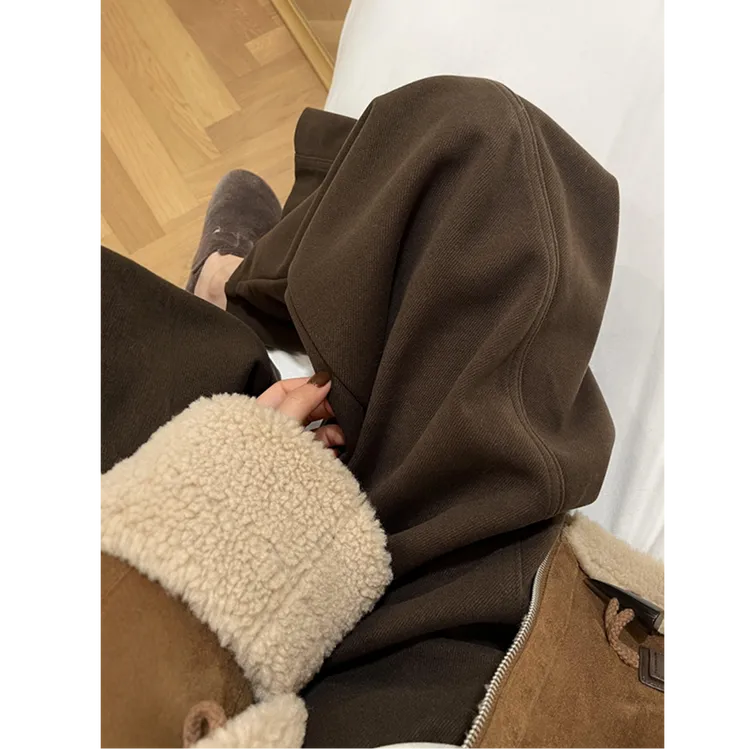 大码女装肥妹妹mm棕色毛呢阔腿秋冬高腰宽松显瘦休闲梧桐裤200斤