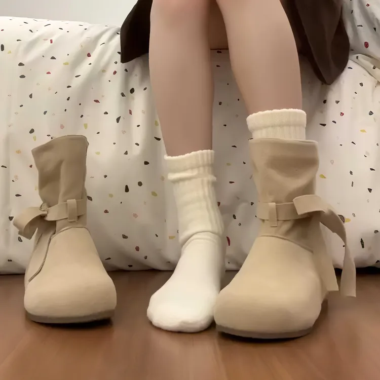 设计感蝴蝶结绑带短筒勃肯鞋女2025新款秋季百搭内增高复古马丁靴