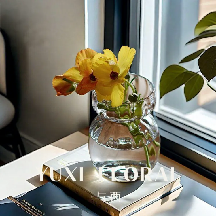 YUXI/与西小雪人手工透明玻璃花瓶简约创意餐厅小摆件高级感小众