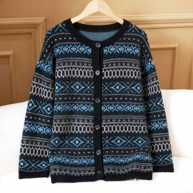 100纯山羊绒提花加厚开衫外套女羊绒衫100%纯羊绒