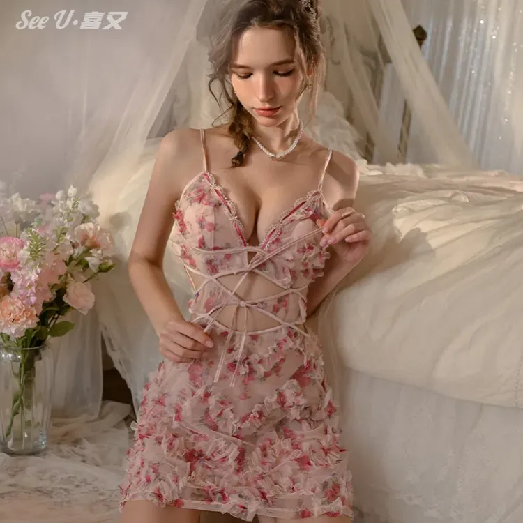 【浪漫伊甸园】SEEU喜又轻奢睡衣2025夏季新款雕花镂空蕾丝吊带睡裙