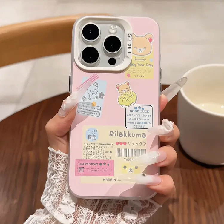 适用苹果16promax磨砂彩银iPhone15手机壳华为mate70标签轻松熊14