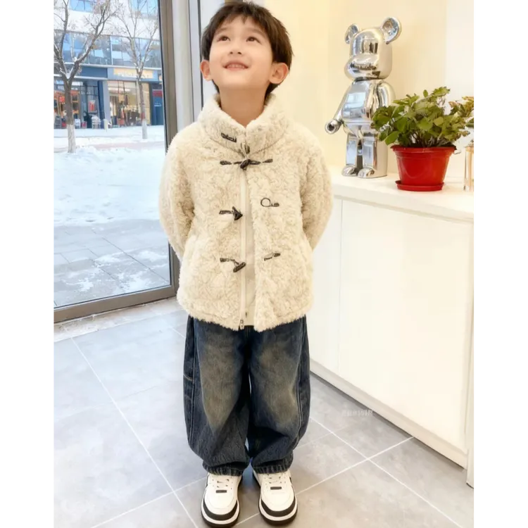 男童女童毛毛衣外套2025新款儿童韩版加毛加厚