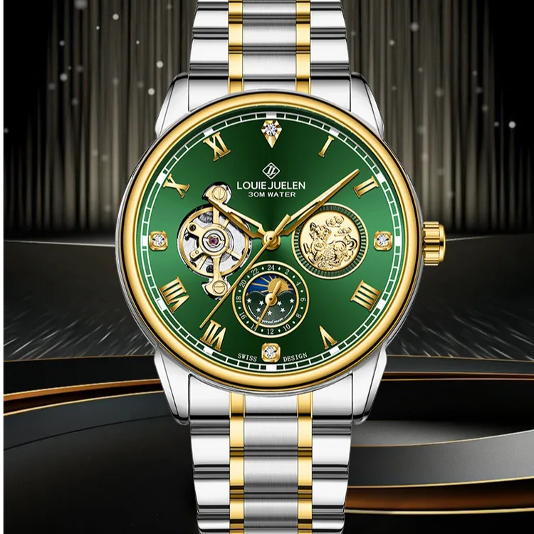 瑞士品牌路易爵伦 LOUIEJUELEN绿麒麟系列男士全自动机械腕表手表