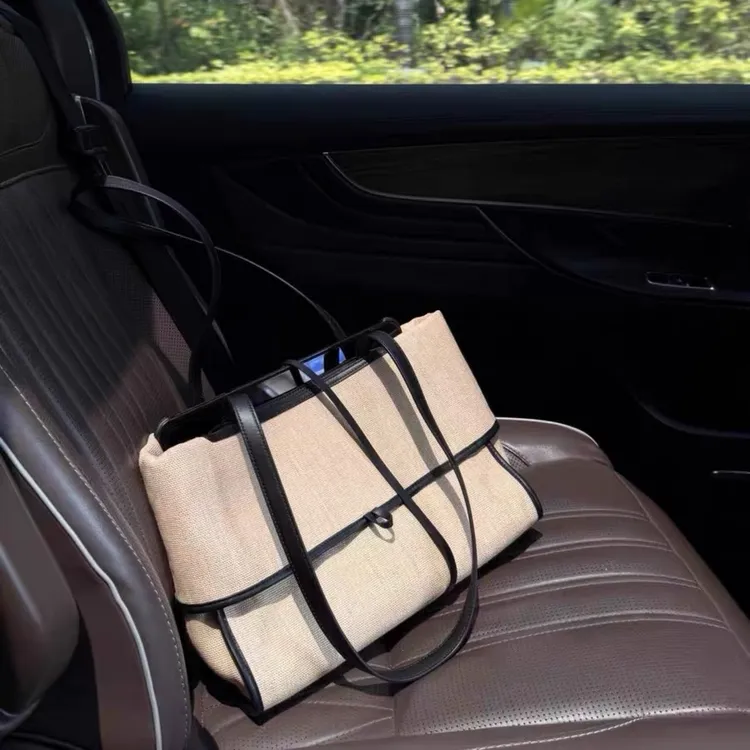 韩系小众设计撞色帆布包2025新款慵懒风大容量时尚通勤单肩手提包