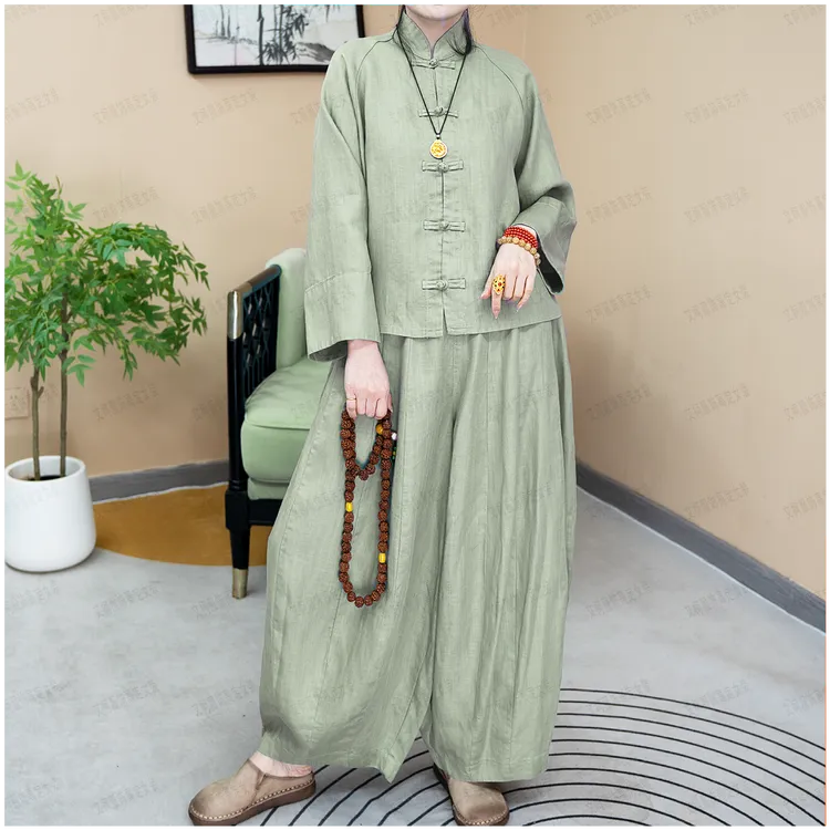 2025春夏季新款女士天丝亚麻套装中式修行禅服高端女装