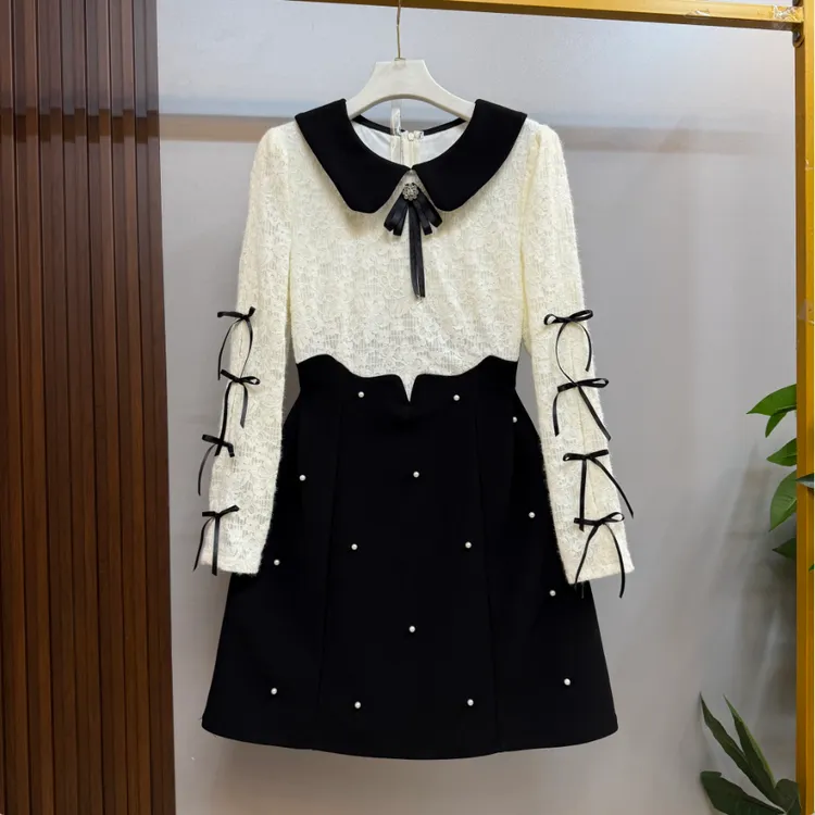 新款大码女装时尚洋名媛气质蕾丝拼接显瘦连衣裙