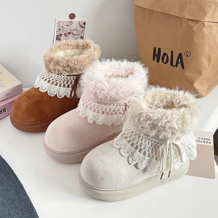 少女孩毛绒绒雪地靴女款2025新款冬季中学生加绒加厚棉鞋厚底短靴