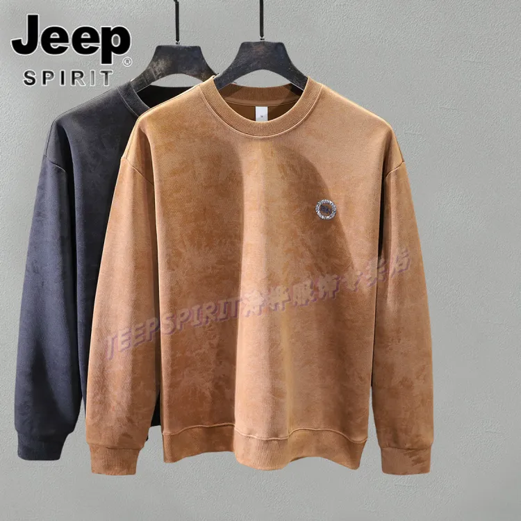 Jeep吉普秋季新款重磅复古云染卫衣男士休闲衣宽松圆领百搭上衣服