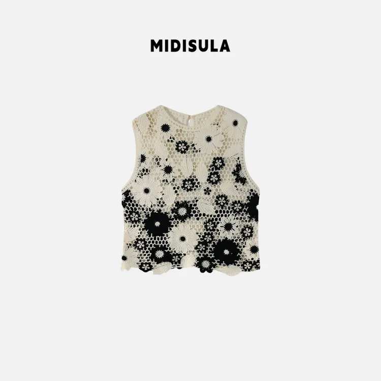 MDSL·早秋新款欧货圆领套头钩花镂空无袖背心马夹#01536
