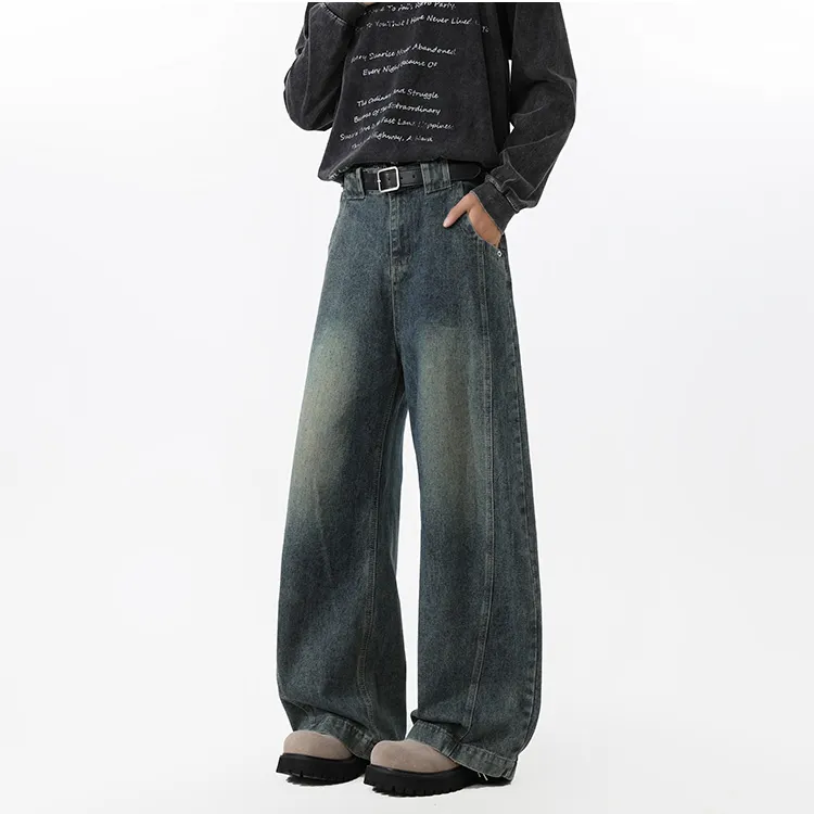 OVOZI弯刀牛仔裤男秋冬季裤子美式高街复古cleanfit宽松解构阔腿