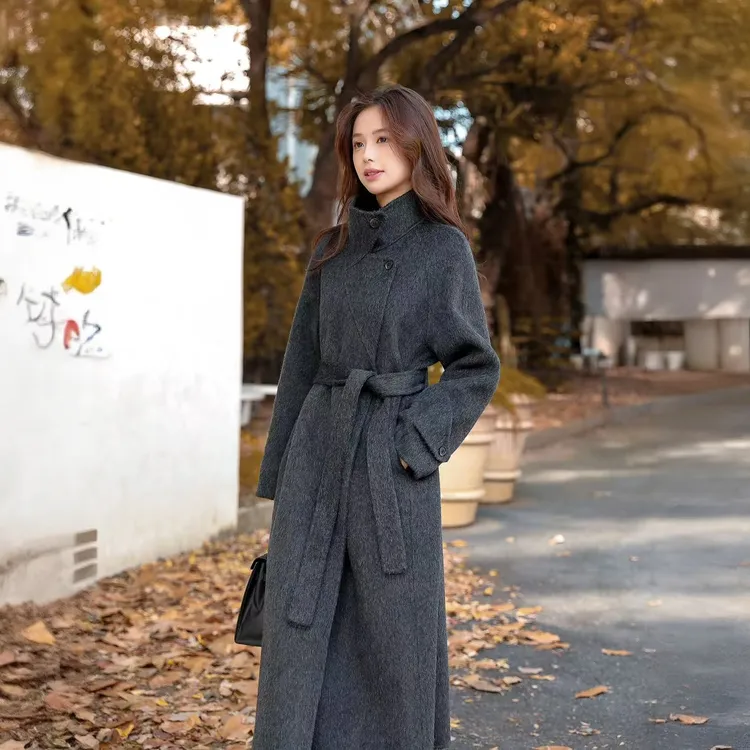 立领收腰高端双面羊绒大衣女2025年新款秋冬季中长款气质毛呢外套