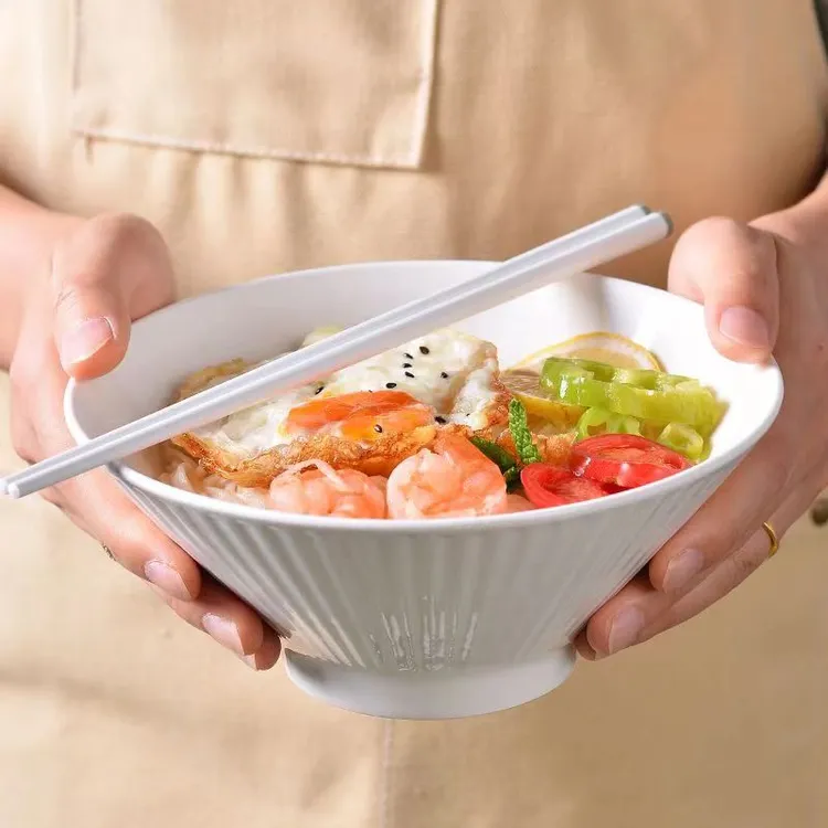 【店铺专属】日式7英寸斗笠碗4只简约纯白陶瓷高级拉面汤面泡面