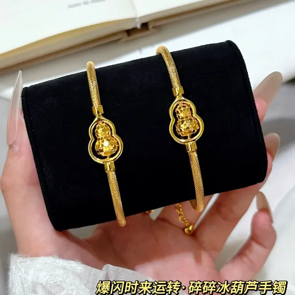 铜合金手镯 新中式爆闪碎碎冰时来运转葫芦开口镯女款百搭不掉色