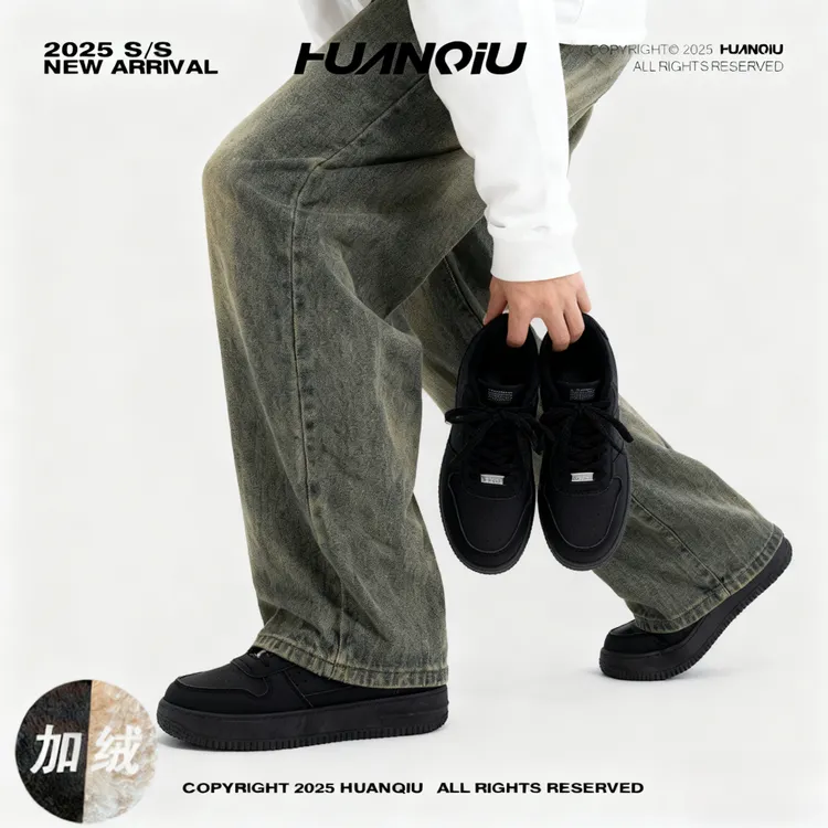环球保暖加绒板鞋男2025新款冬季加厚棉鞋子男户外厚底增高休闲鞋
