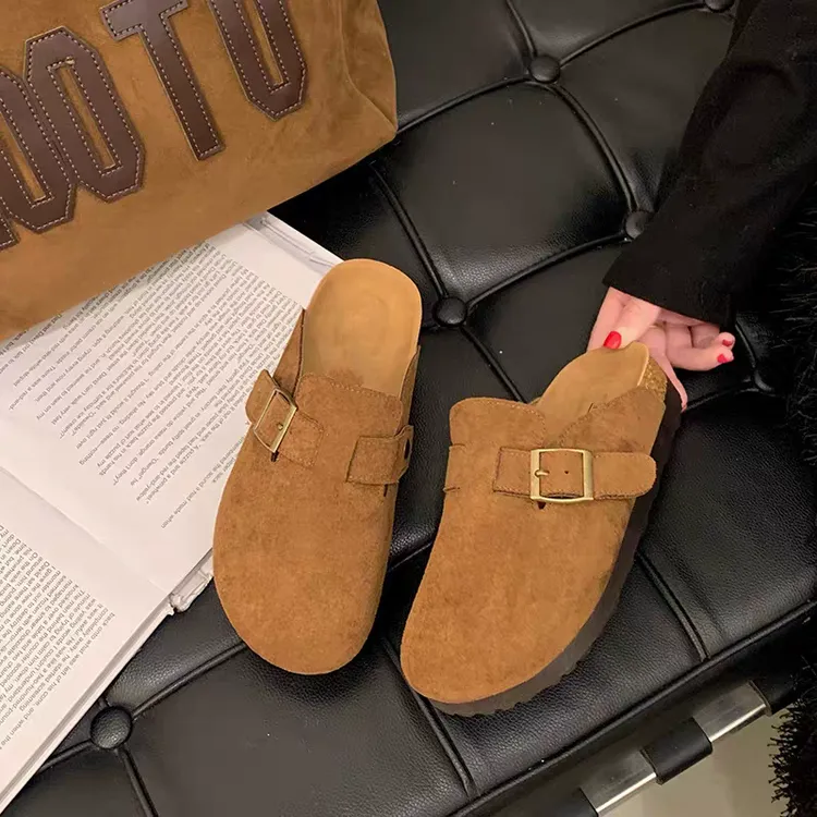休闲厚底勃肯半拖鞋女2025秋季新款凉拖鞋时尚勃肯鞋百搭包头拖鞋