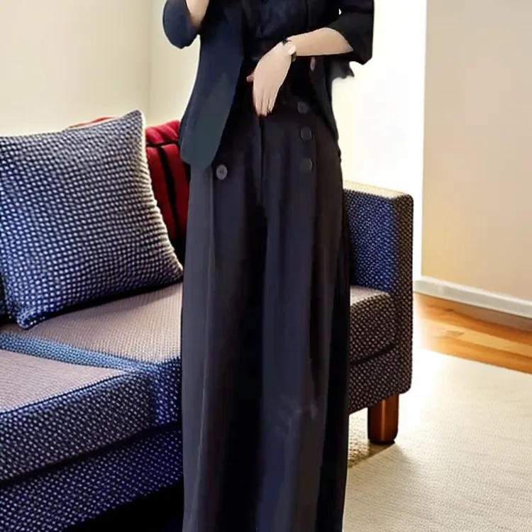 高腰显瘦显腿长春季新款时尚西装裤女韩版直筒阔腿裤设计感休闲裤