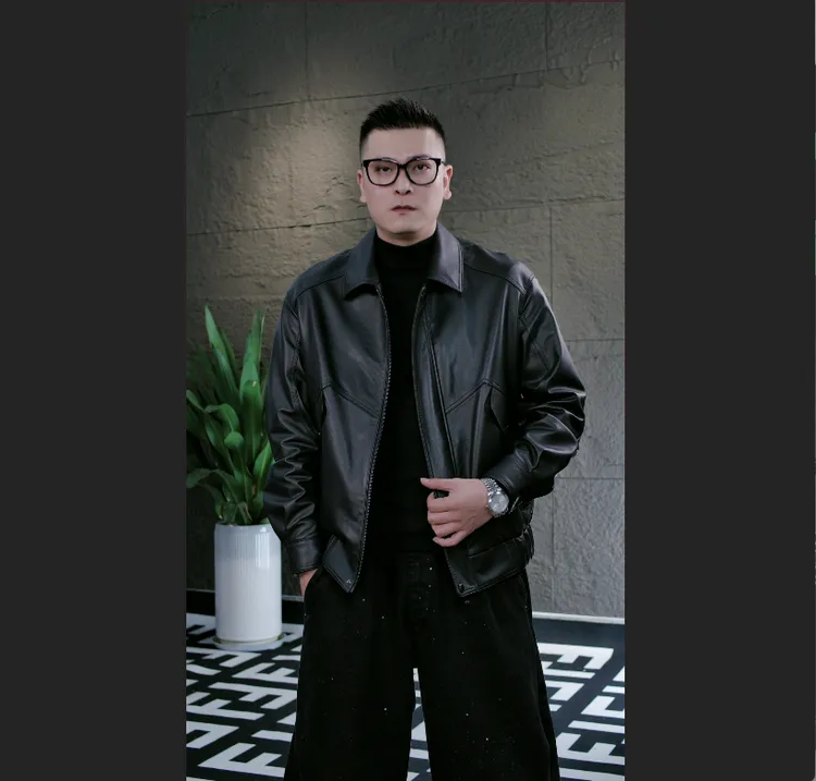 翻领短款8501秋冬可脱卸鹅绒内胆宽松微落肩休闲牛皮皮衣