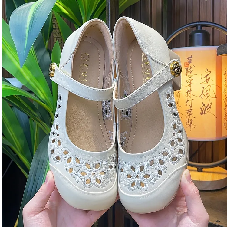 25331新款舒适高跟妈妈鞋百搭防滑中老年软底休闲浅口凉鞋夏季