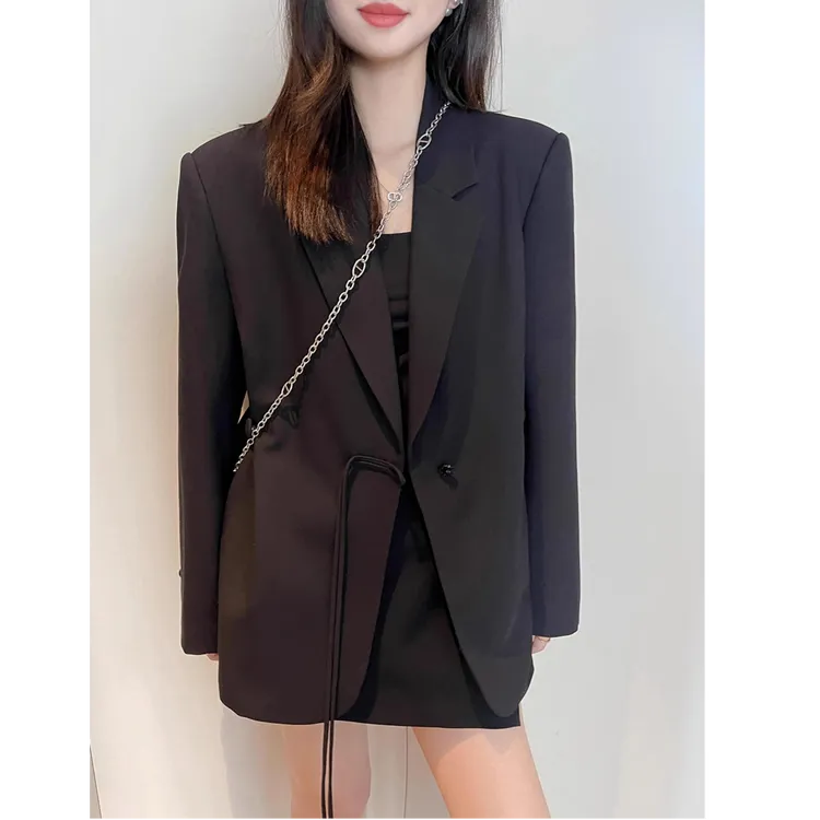 黑色韩版西装外套女春季新简约时尚气质通勤宽松西服裙子女款套装