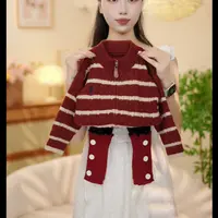 2025秋季新品韩版女童甜美条纹针织衫打底裤两件套XY25151