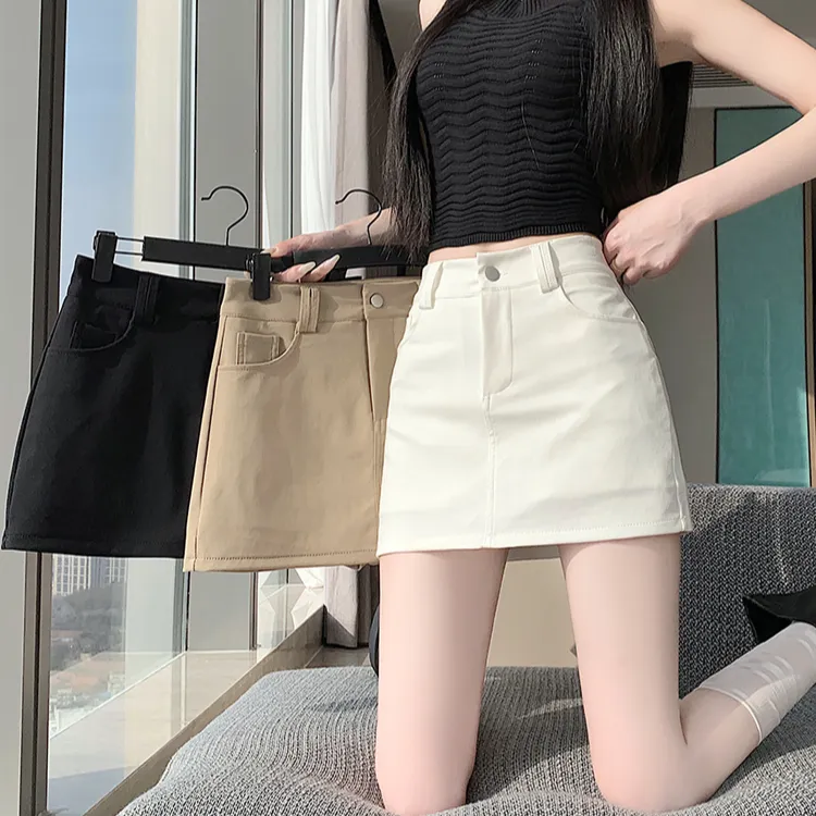 卡其色韩版半身裙春夏新款小个子高腰修身防走光辣妹包臀短裙裤子商品图