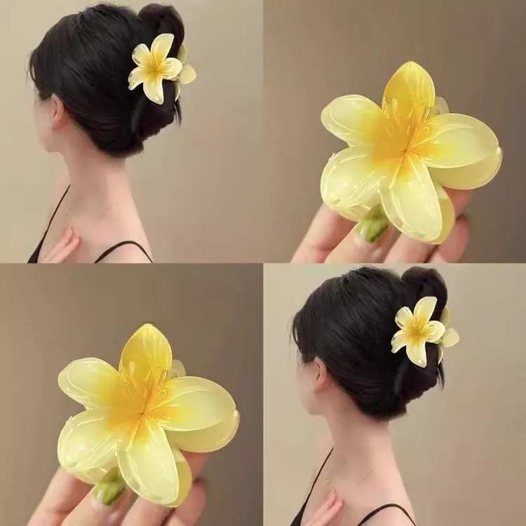 泰兰德落日~鸡蛋花抓夹女夏日度假风海边发夹清新甜美盘发鲨鱼夹
