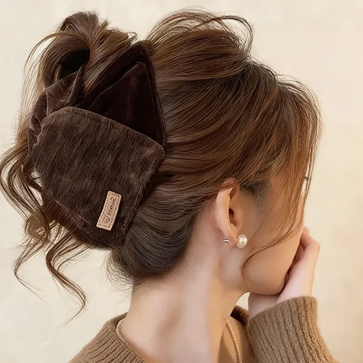 韩系复古丝绒三角抓夹2025新款高端后脑勺大号盘发鲨鱼夹发卡秋冬商品图