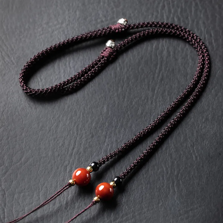 横穿天珠挂绳挂脖锁骨藏式手编民族风项链绳子玉坠吊坠配绳