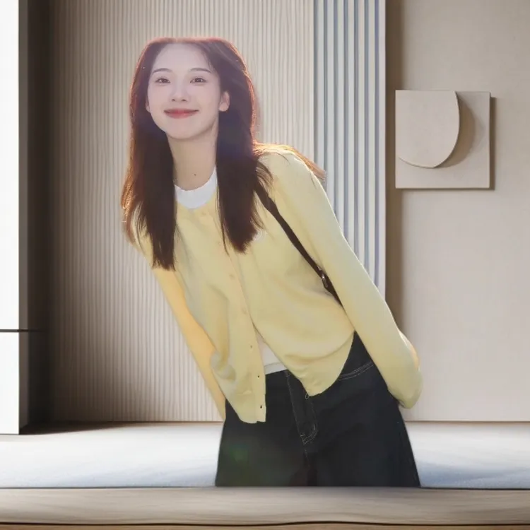 韩系撞色假两件针织开衫女2025早秋季新款慵懒风修身显瘦长袖毛衣