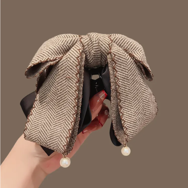 斜纹棉绒蝴蝶结飘带马尾夹韩国高级感抓夹女气质百搭通勤鲨鱼夹子