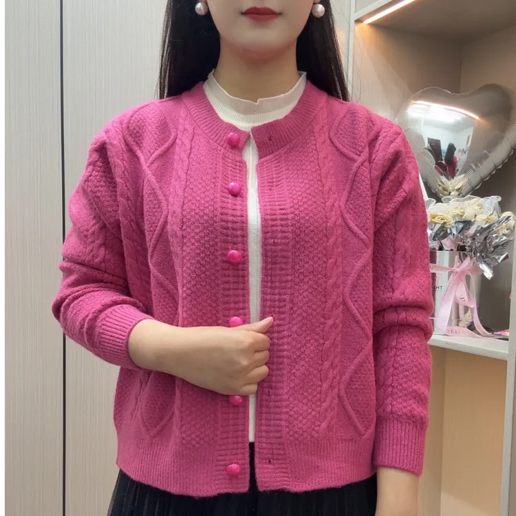 秋冬新款设计感麻花加厚针织毛衣外套休闲百搭长袖针织衫女