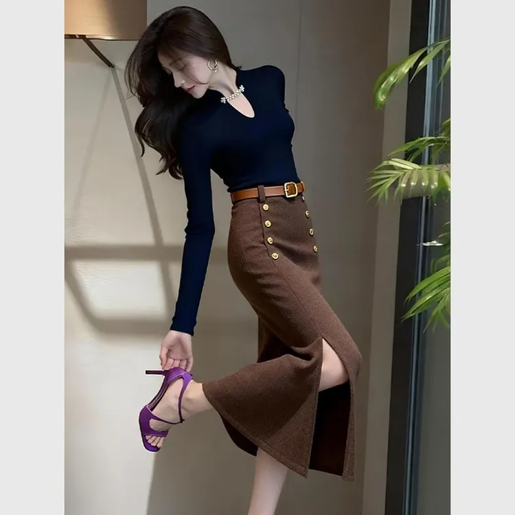 冬季新款女士半身长裙气质优雅轻熟风格独具匠心设计感减龄a字裙