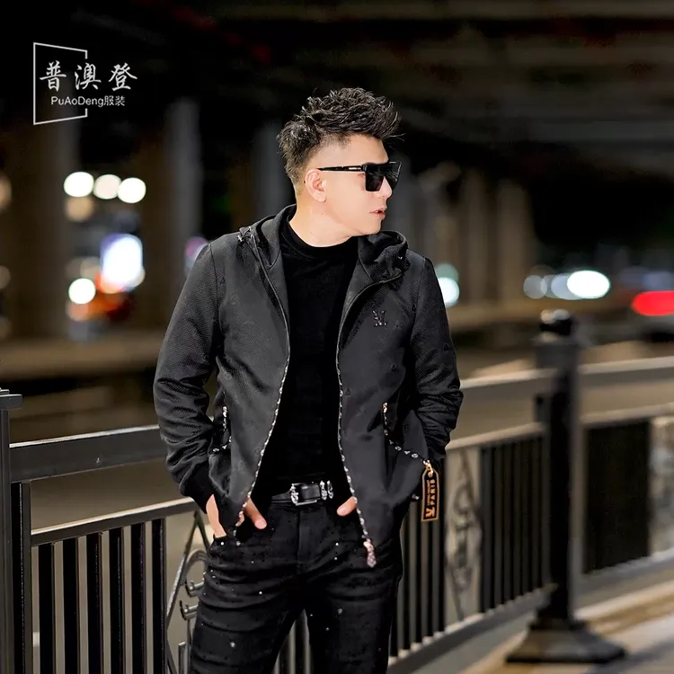 2025男士夹克秋季新款时尚潮流百搭休闲字母几何刺绣连帽外套