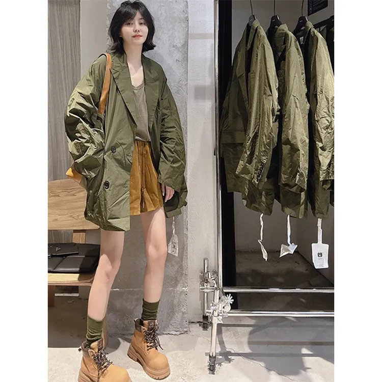 韩版百搭宽松西装领外套潮欧洲站2025秋季新款时尚纯色中长款上衣
