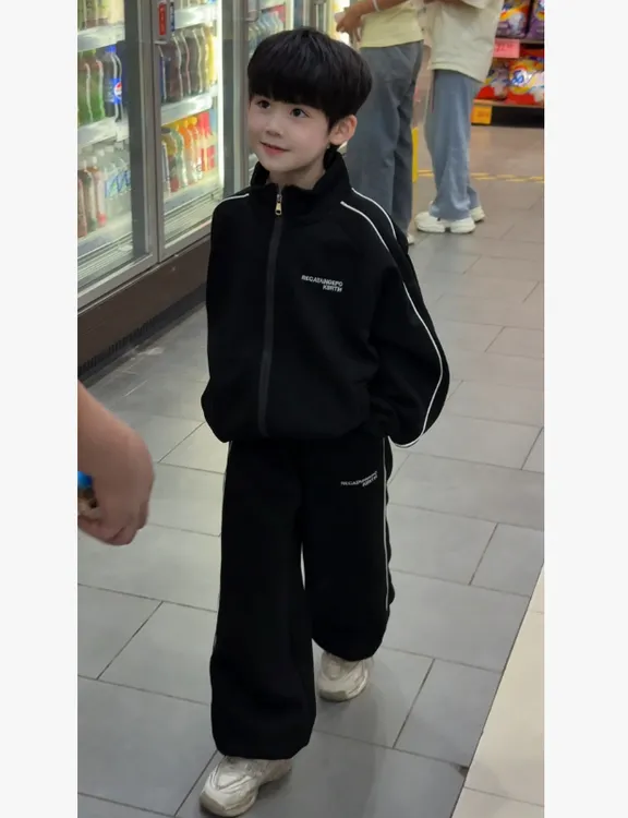 儿童男童冬装加绒加厚外套套装2025新款中大童春秋款男孩运动舒潮