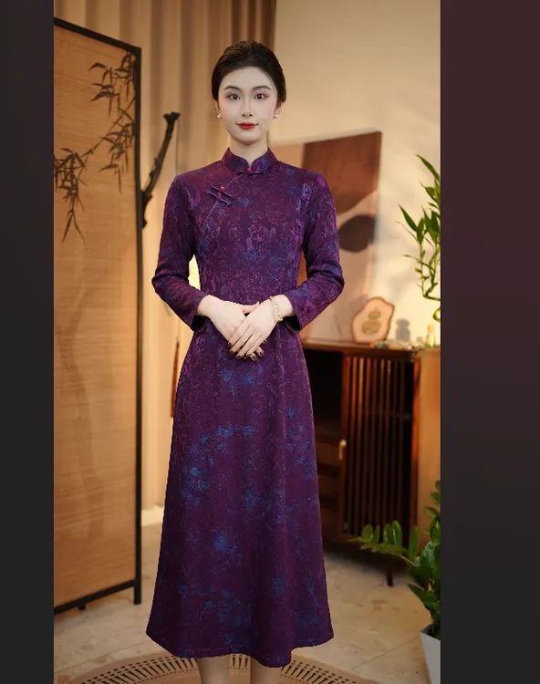 高端改良旗袍秋冬加绒民国风2025新款高贵妈妈长款优雅气质连衣1