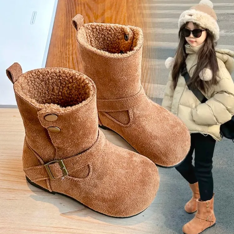 ABC 女童靴子二棉加绒勃肯马丁靴冬季新款儿童复古短筒时尚棉靴潮