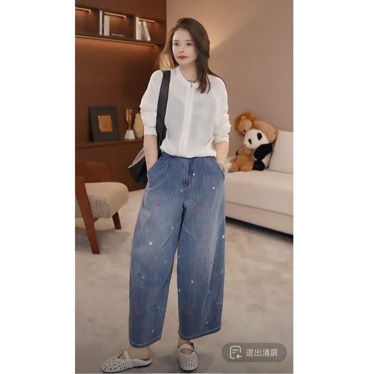 LAZYVISION【刺绣牛仔】阔腿牛仔裤ZMD-27177