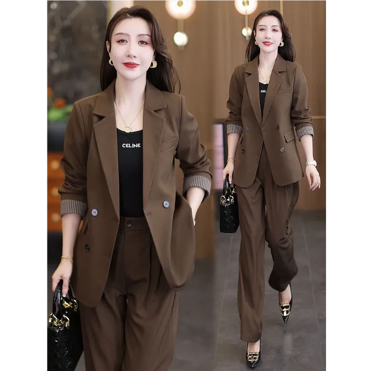 时尚西装套装女2025秋季新款时髦洋气宽松西服外套阔腿裤两件套潮