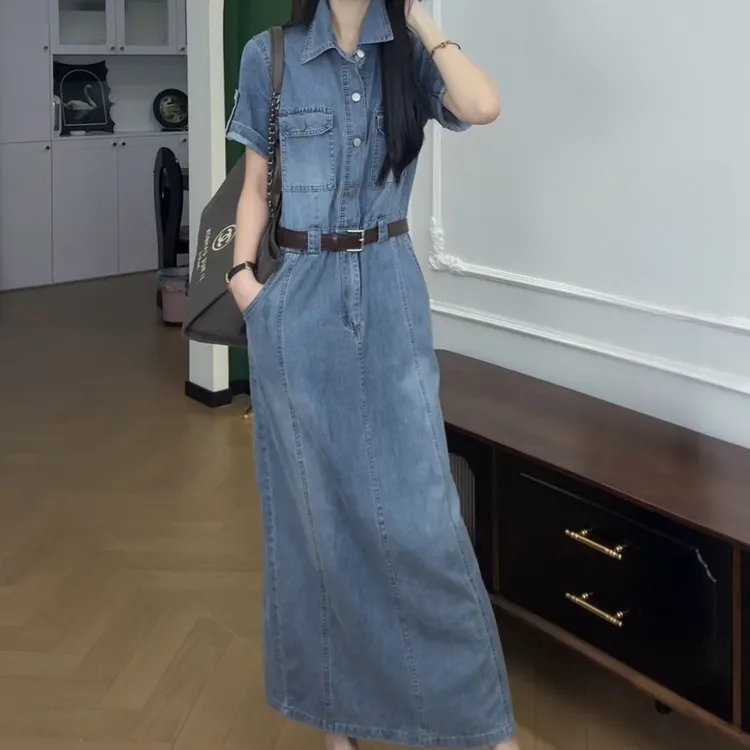 【现货】连衣裙气质显瘦高个子牛仔长裙夏季薄款新款时尚洋气6211