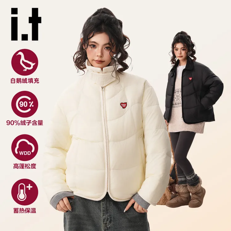 it:CHOCOOLATE冬季新款翻领短款泡芙巴恩风小个子鹅绒羽绒服