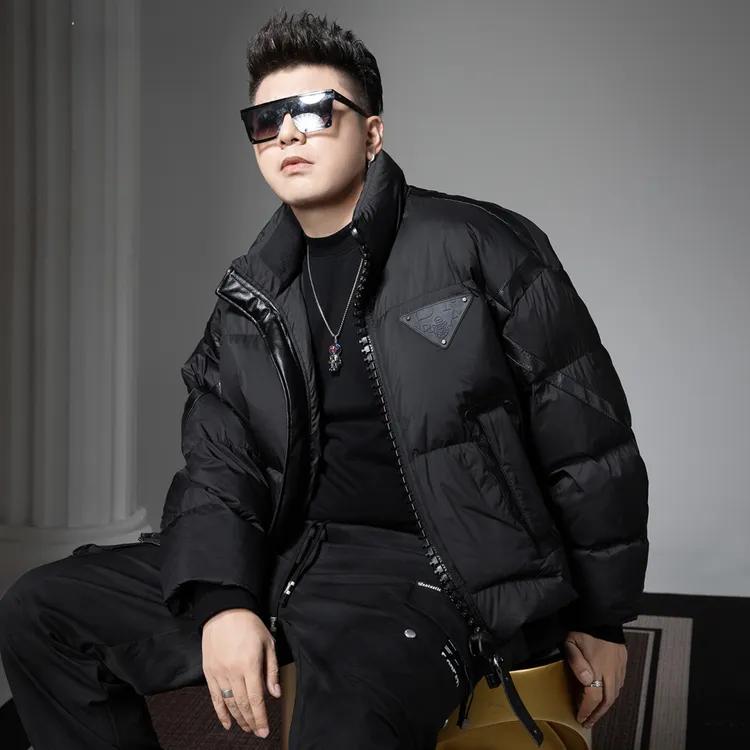 潮牌拼接立领羽绒服男士2025冬季时尚加厚保暖防寒白鸭绒上衣外套