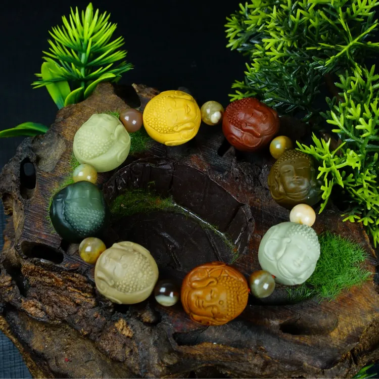 天然阿拉善玛瑙精工雕刻佛头手串&手持&单颗