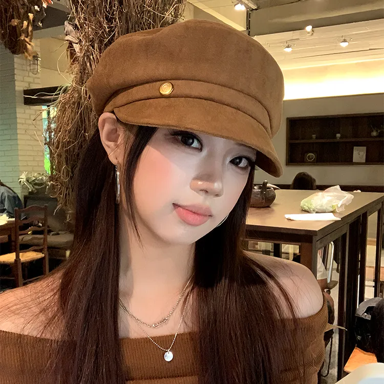 英伦风八角贝雷帽子女款韩系文艺风复古百搭大头围画家帽子报童帽