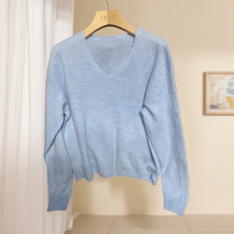NIUAIHUA羊毛拉毛V领衫气质时尚女士羊绒秋冬长袖毛衣【不可机洗】