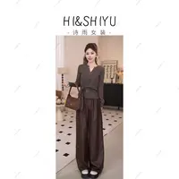 诗雨设计25年新款时尚宽松气质百搭直筒皮裤