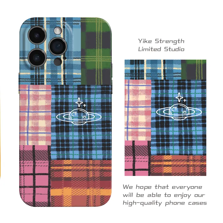 格子拼格适用苹果16promax/全包情侣可爱手机壳insVIVO华为